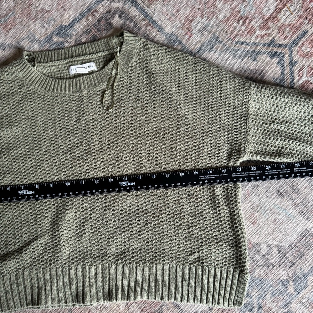 AEROPOSTALE Drop Shoulder Sweater Medium Olive Green Relaxed Crew Knit Cozy - Picture 14 of 15